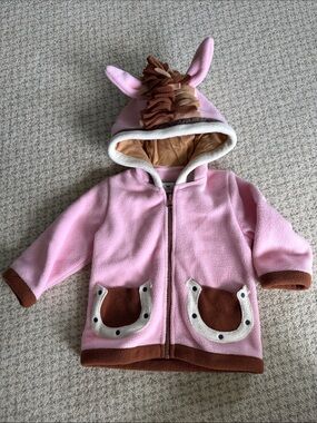 Kids Pink Horse Hooded Fleece Jacket